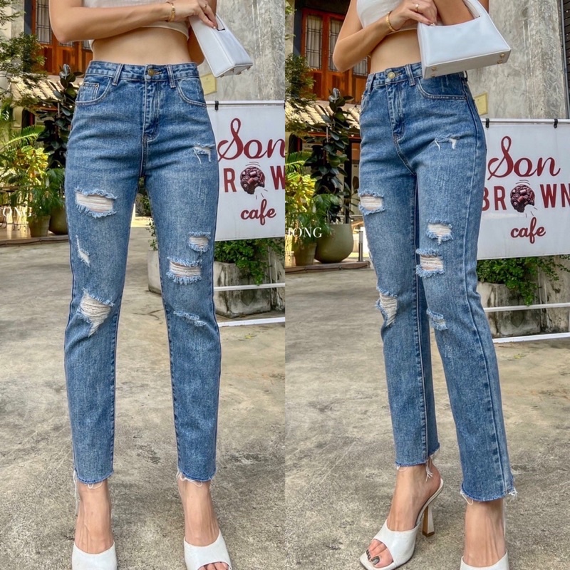 CELANA JEANS PROMTHONG 3523 HIGHWAIST DENIM RIPPED PANTS IMPORT  BANGKOK (CLPMT3523)