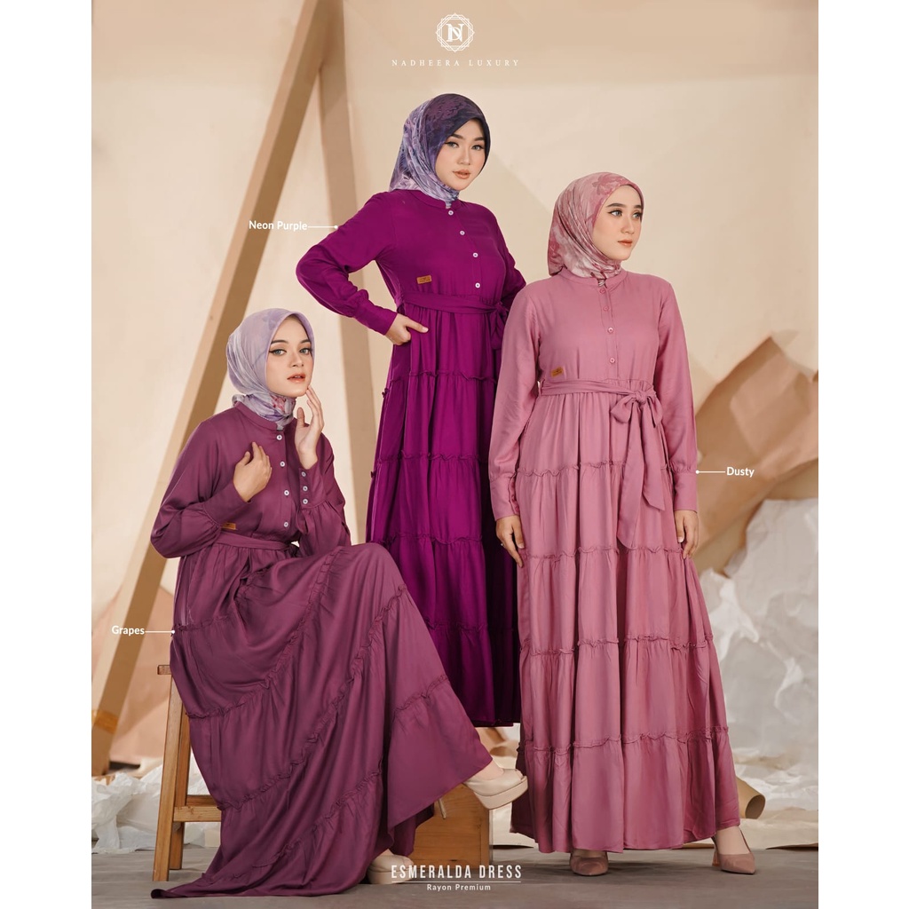 Esmeralda Dress | Dress Nadheera Luxury ORI |  Dress Ruffle Terbaru | Gamis Nadheera
