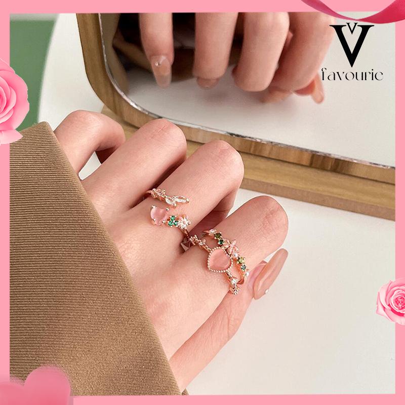 CODCincin Hati Pembukaan Dapat Disesuaikan  Cahaya Mewah Manis Cincin Wanita-FA