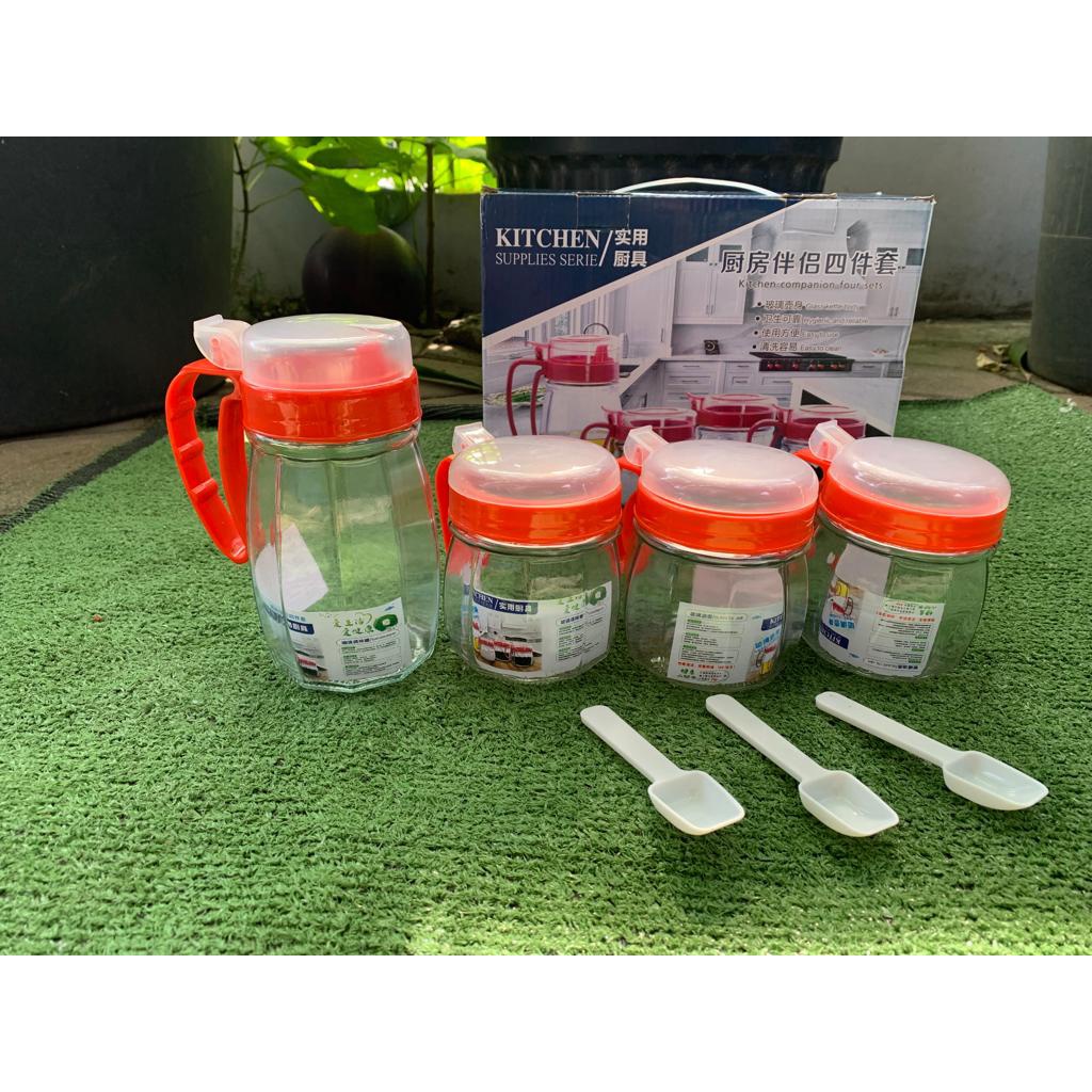 Kitchen supplies serie / Tempat bumbu dapur 4 in 1 botol minyak dan tempat bumbu gula garam multifungsi