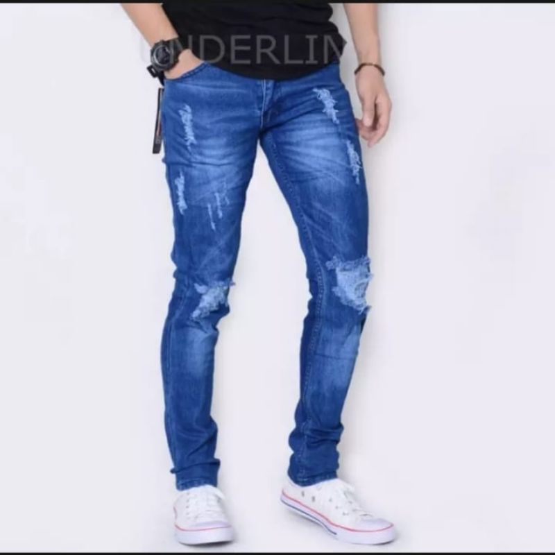 Celana Jeans Pria Panjang Skinny Sobek Destroy Celana Panjang Pria Jeans Sobek Original Denim Dewasa Premium Karet Melar Promo Tahun 2023