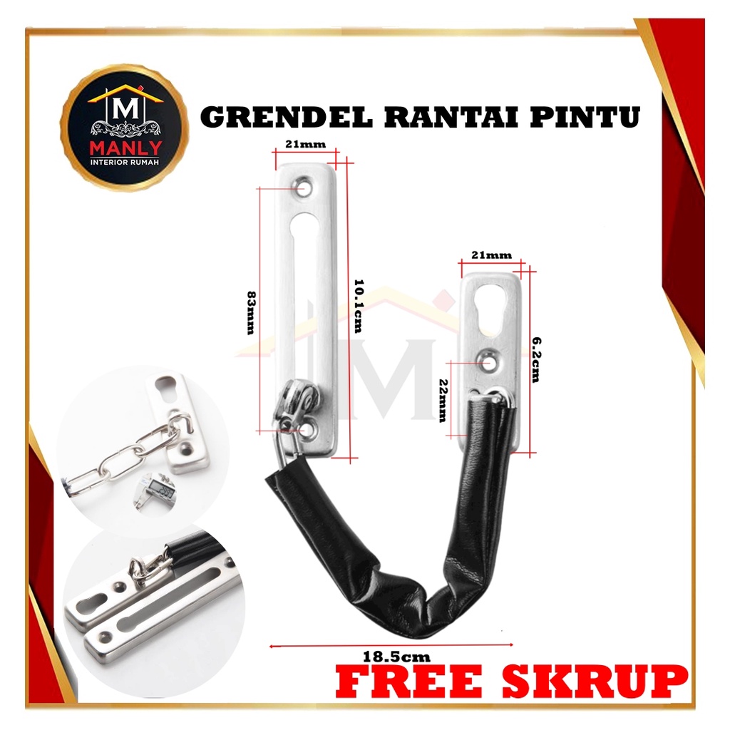 Grendel Slot Rantai Pintu Rumah / Door Chain (Black) Stainless Steel / Grendel Slot Rantai Stainless