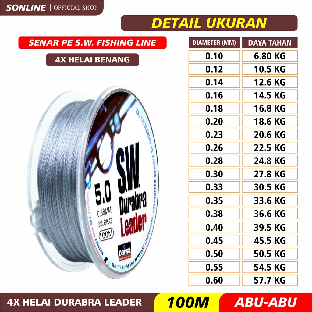 SONLINE Tali Pancing 100M Senar Pancing Fishing Line Strength 3.10kg-18.5kg Sangat kuat 100Meters Tali Pancing SW
