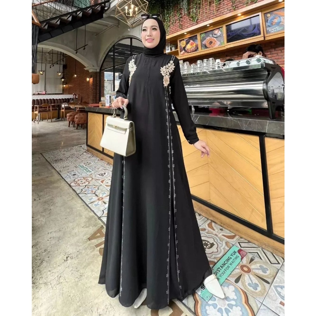 Arsya dress Bahan Crinkle Airflow Aplikasi Mutiara gamis crinkle terbaru 2022 premium jumbo dress wanita cringkle baju kondangan