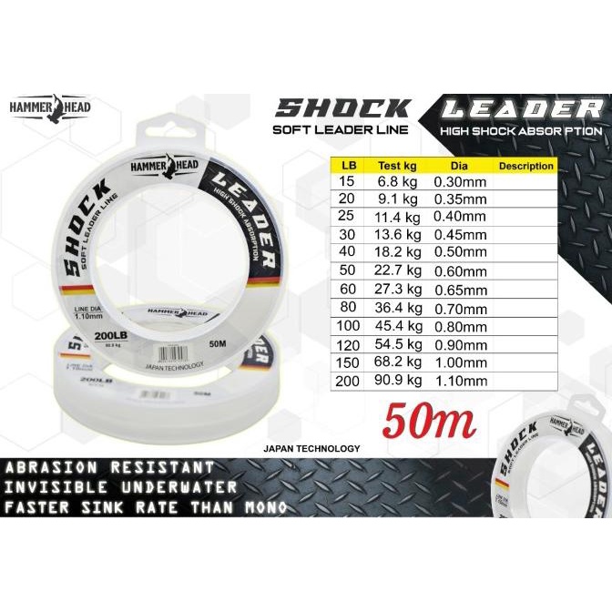 [Bayar DiTempat] Senar Pancing HAMMERHEAD Shock Leader Senar Pancing Leader Kuat Murah