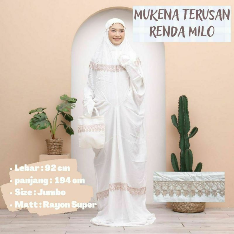 Mukena Terusan putih renda/Mukena terusan putih  polos/Mukena terusan Polos