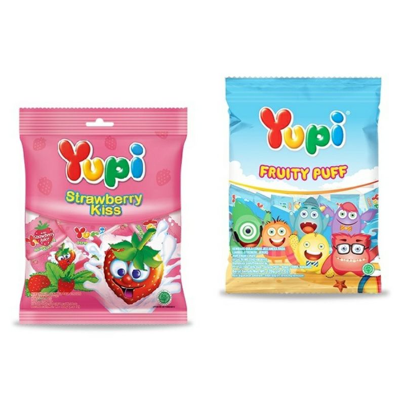 Permen Yupi gummy candy Strawberry Kiss Fruity Puff 120 gr