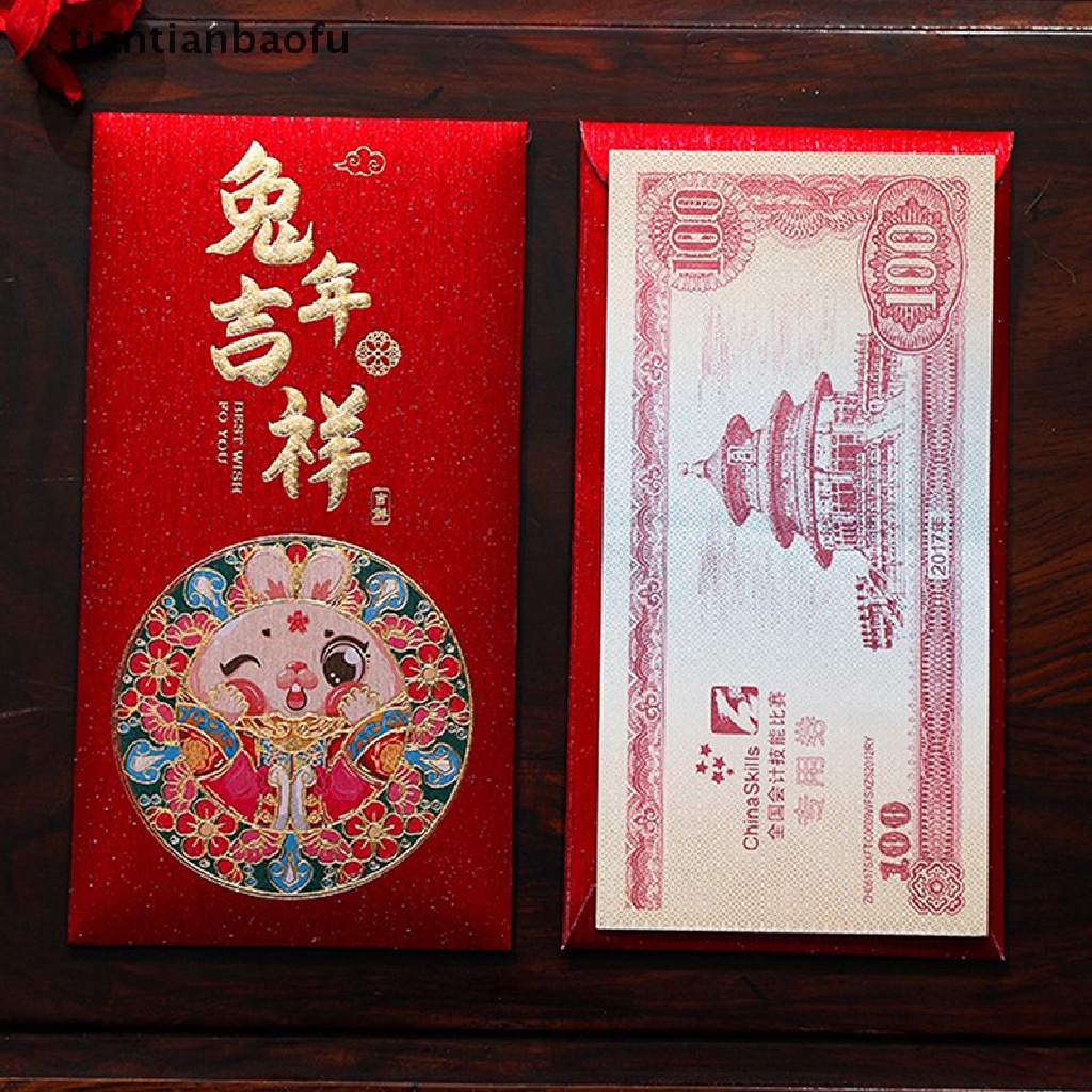 [tiantianbaofu] 6 Pcs Amplop Merah Imlek Amplop Merah Kantong Merah Chinese Red Packets Hong Bao Amplop Uang Keberuntungan Butik