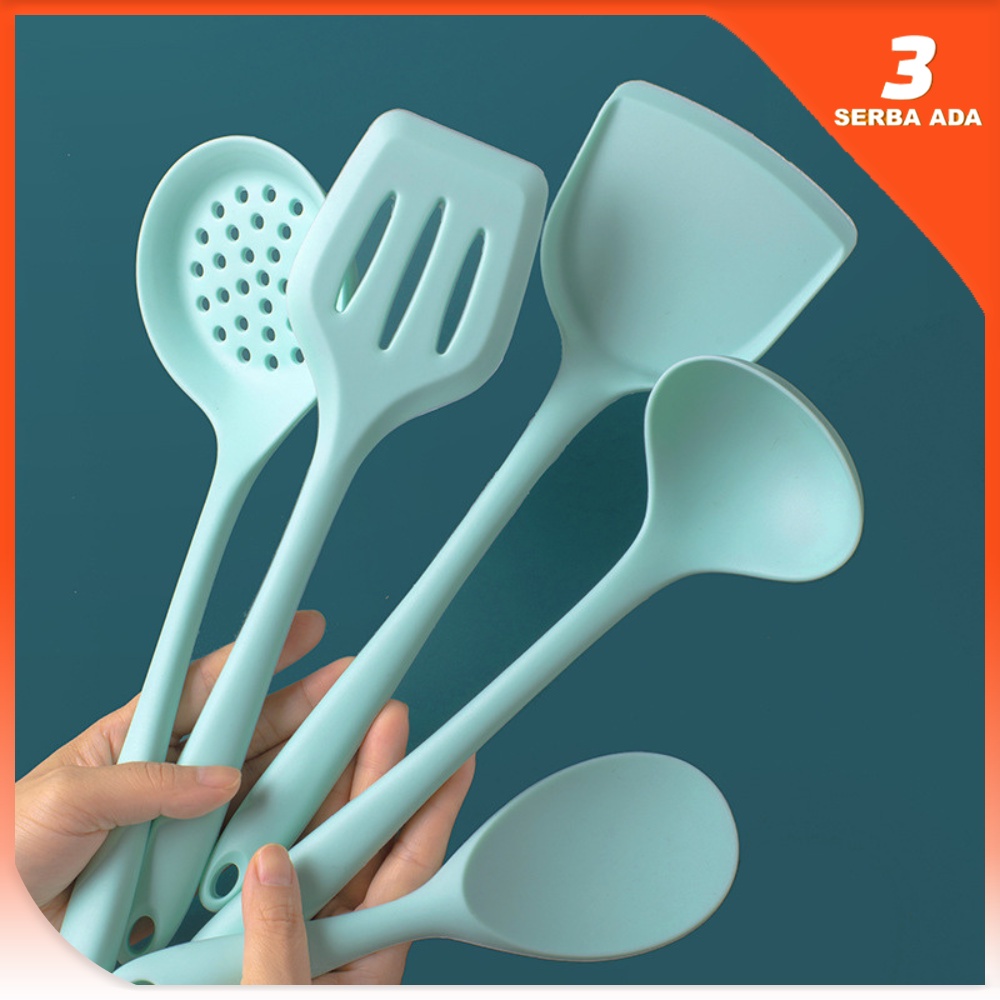 Spatula Set Silikon Tahan Panas Warna Biru / Alat Masak Set Anti Lengket / Spatula Sodet Sutil Kuas Sendok Nasi Centong Sayur Saringan kocokan Telur