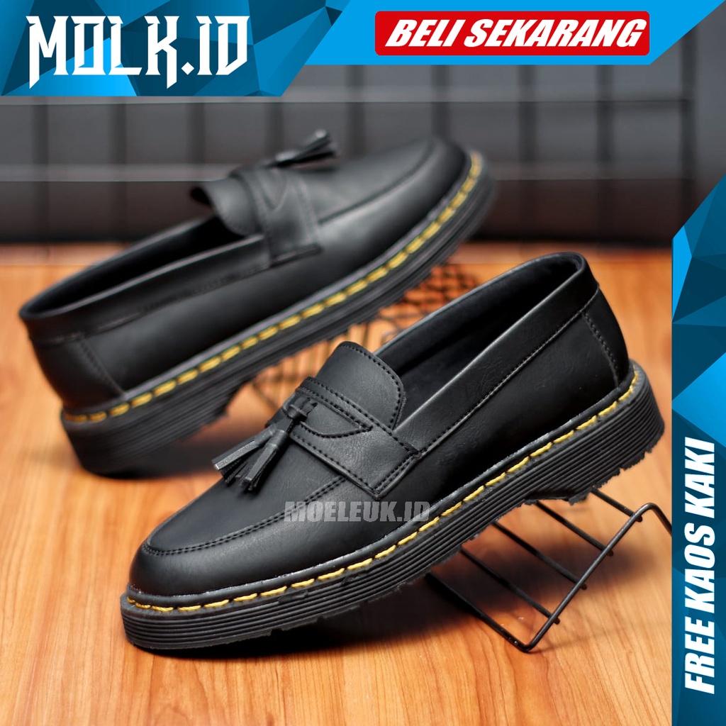 MOLK Sepatu Formal Pria Loafers Kulit Pu Pantofel Hitam Kerja Kuliah Kondangan Dinas Resmi