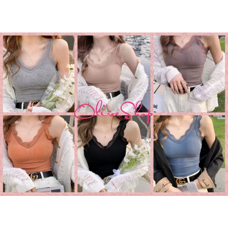 OliveShop ❤️ Kamisol Camisole TankTop Renda Lace Dalaman Inner Tanktop Kutung Rajut Chun Chun