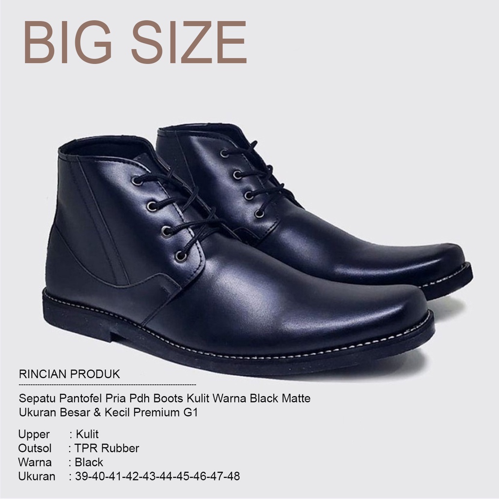 BIG Size 39-48 Ready Sepatu Formal Pantofel Boots Kulit Pria Black Matte