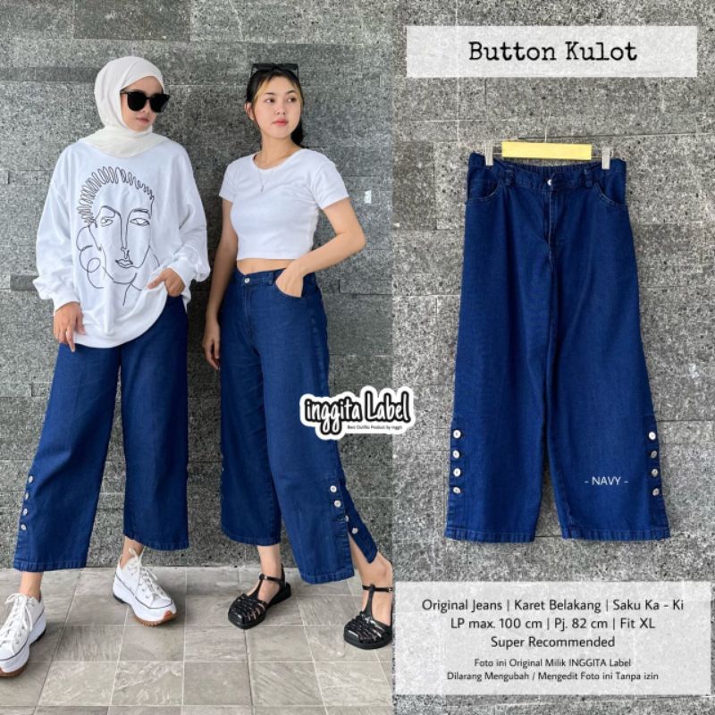 BUTTON KULOT BY INGGITA LABEL / CELANA KULOT JEANS WANITA / Celana jeans muslimah premium 2023