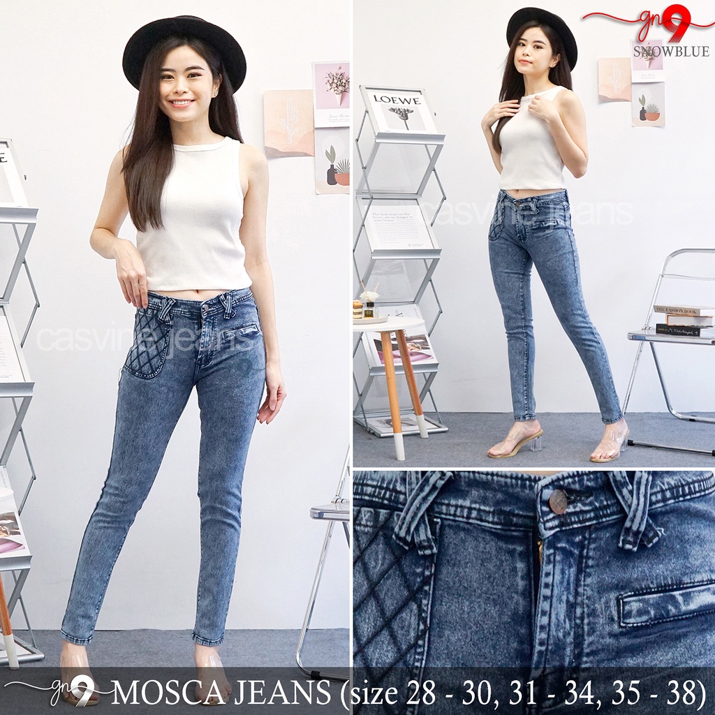 CASVINEJEANS || Celana Jeans Wanita Mosca Jahit Kantong Bigsize Jumbo Snow Mom Jeans