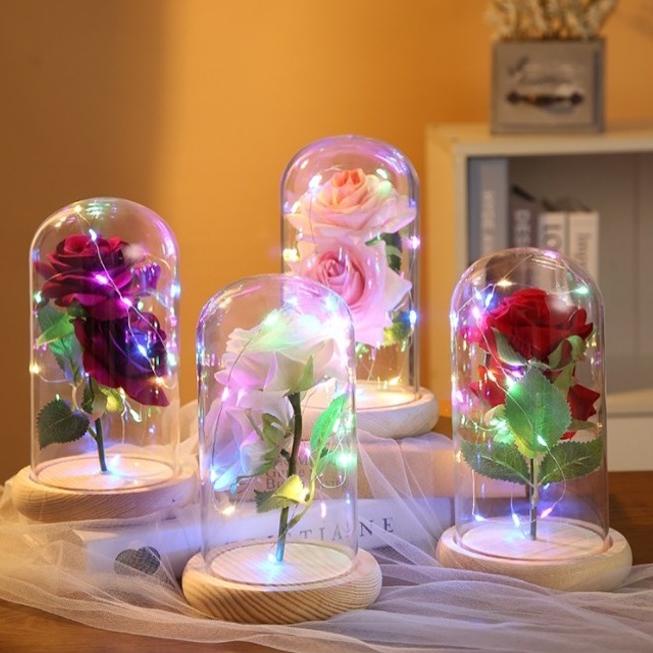 Terpercaya Lampu LED Bunga Mawar Dekorasi  Rose / Hampers Pajangan Kado Hiasan Ruangan Kamar Glass D