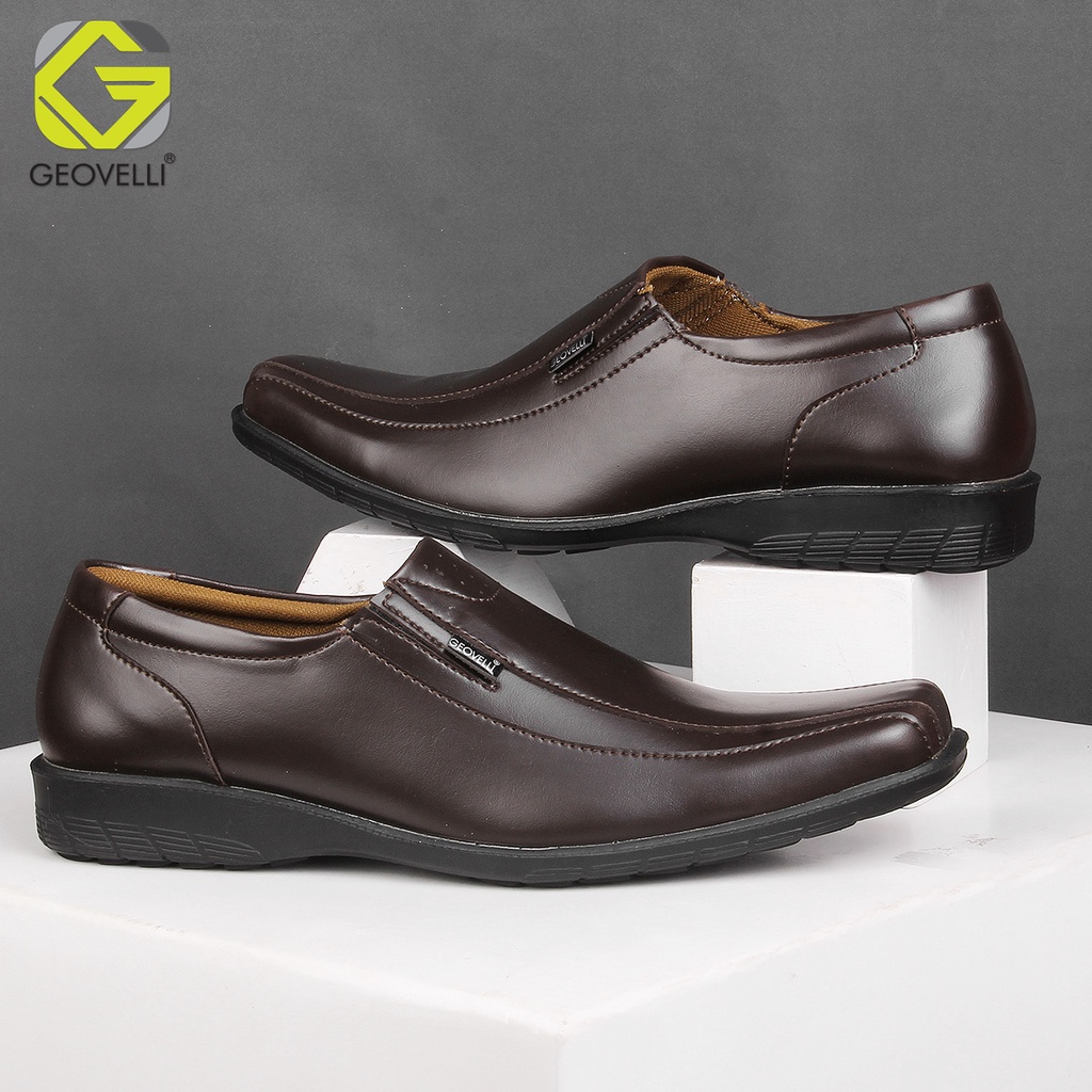 GEOVELLI BIG SIZE - Sepatu Pantopel Hitam Coklat Kopi Pria Kerja Kantor Tanpa Tali Pendek Kulit Swedian Sepatu Formal Kerja Ukuran 39-45