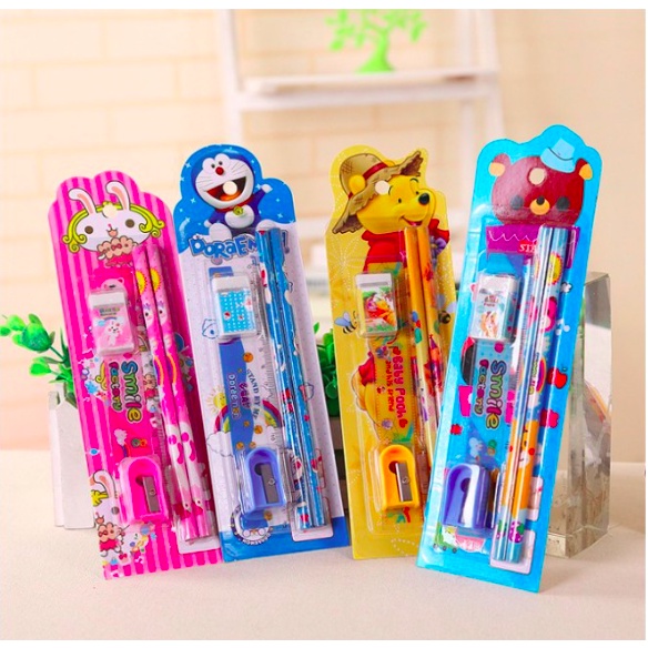 

ENISOO STORE - Alat Tulis Kartun Anak 5 in 1 Set Mini Stationary Set Sekolah 5 in 1 Pensil Set Karakter 5in1 Kartu