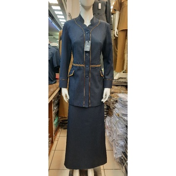 Seragam kerja Biru dongker lis coklat navy semi tunik rok A