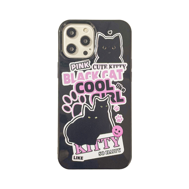 Ins Pola Kucing Hitam Cocok Untuk iPhone 14 14pro 14Plus 14prm iPhone 13 13prm iPhone 11 7Plus 8Plus Xr XS 12 Pro Max Empat Sudut Casing Ponsel Tahan Guncangan
