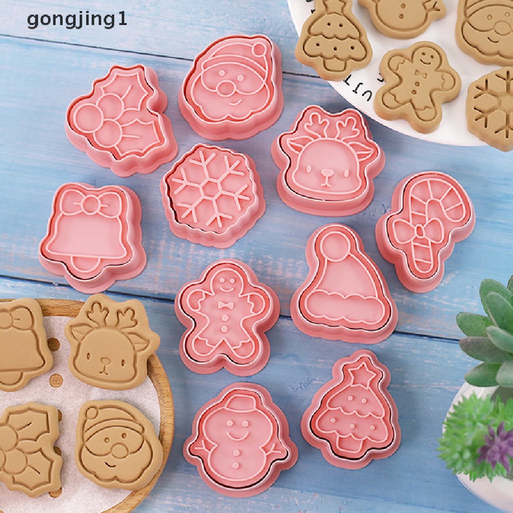 Ggg 10Pcs Pemotong Kue Kering Natal Kartun Santa Snowman Pohon Elk Biskuit Cetakan ID