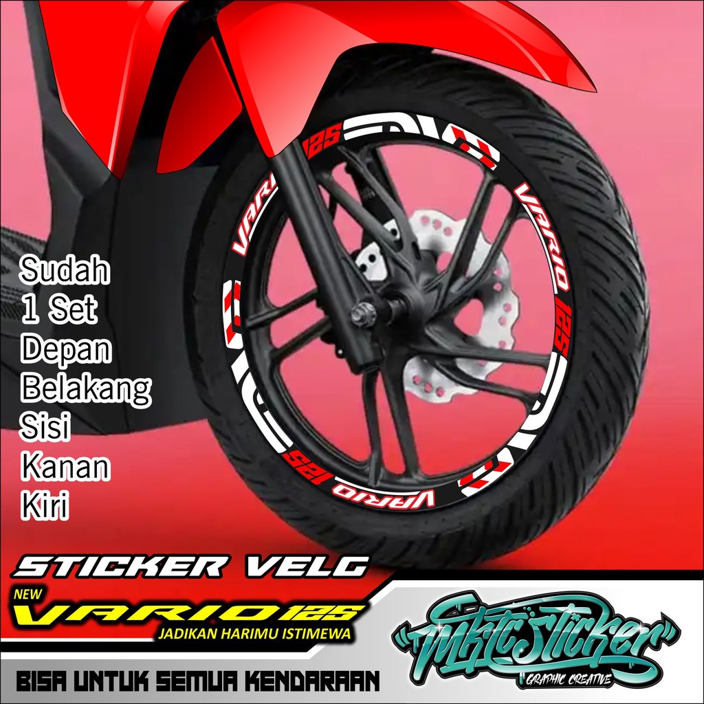 STICKER VELG PELEK RODA NEW HONDA VARIO 125 TERBARU UNTUK MOTOR WARNA MERAH