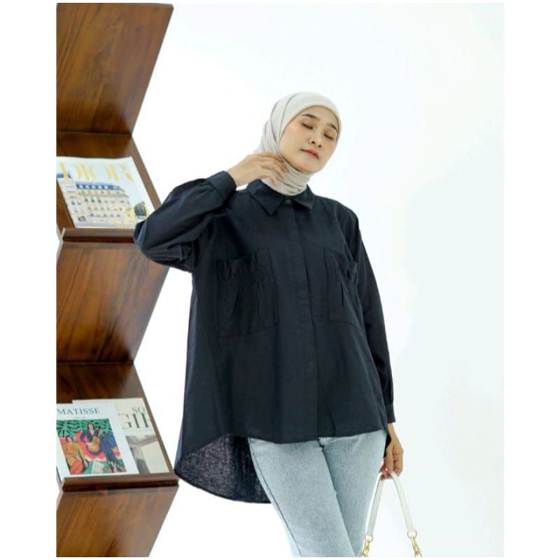 Cantika Top Linen _ Baju Atasan Wanita _ kemeja Linen Pocket _ Blouse Linen Wanita