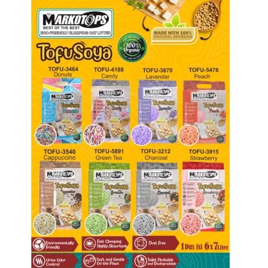 Markotops soya tofu cat litter 7L / pasir tofu markotop pasir tofu soya / pasir kucing tofu pasir gumpal soya tofu organic clumping cat litter 7L