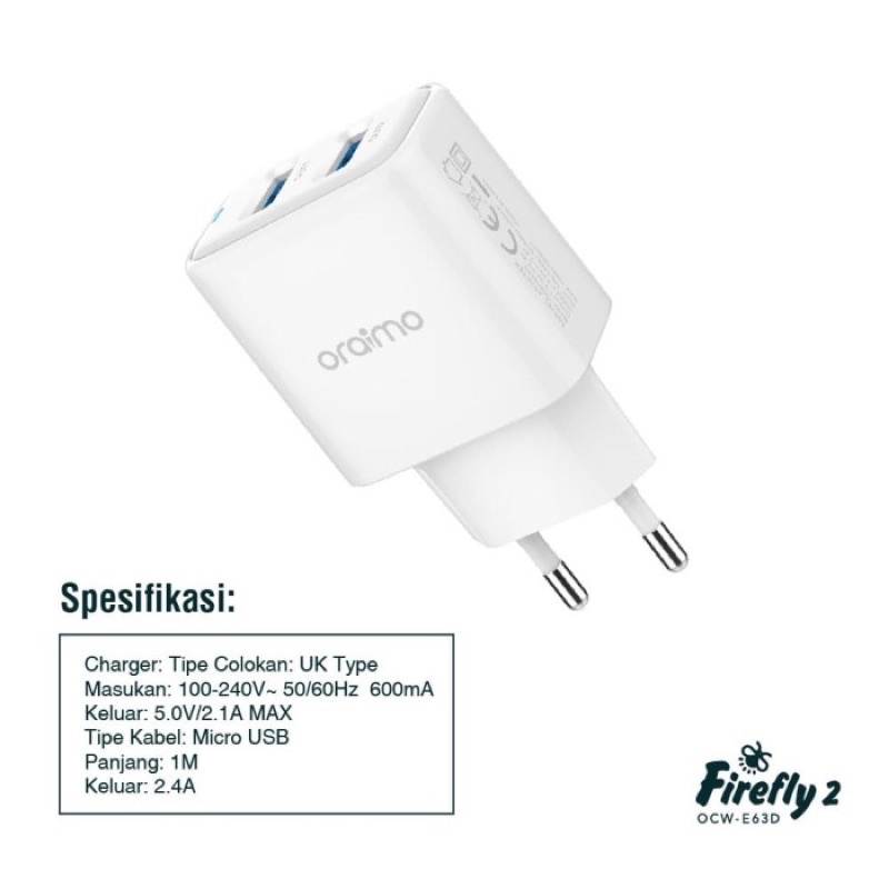 Oraimo Firefly 2 Ports Quick Fast Power Charger OCW-E63D