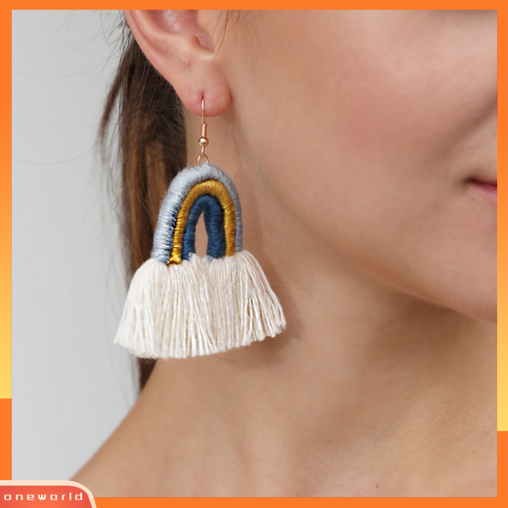 [WONE] 1pasang Anting Pelangi Bohemian Menarik Hias Lapis Rumbai Rainbow Hook Menjuntai Earrings Untuk Kehidupan Sehari-Hari