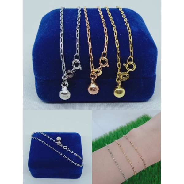 gelang perak asli silver 925 lapis emas/gelang tangan rantai mini paperclip+1bel/asli silver/fashion wanita