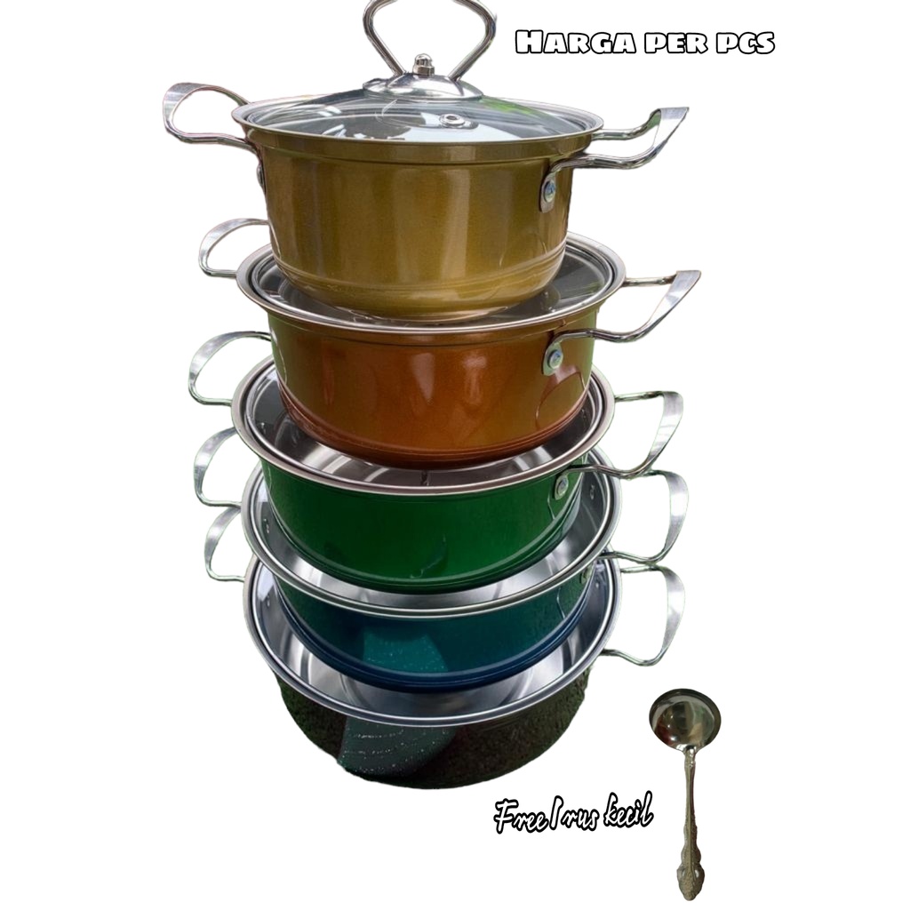 Panci Pelangi Stainless Steel/Panci Pelangi polos Cookware harga per pcs (Free Irus)