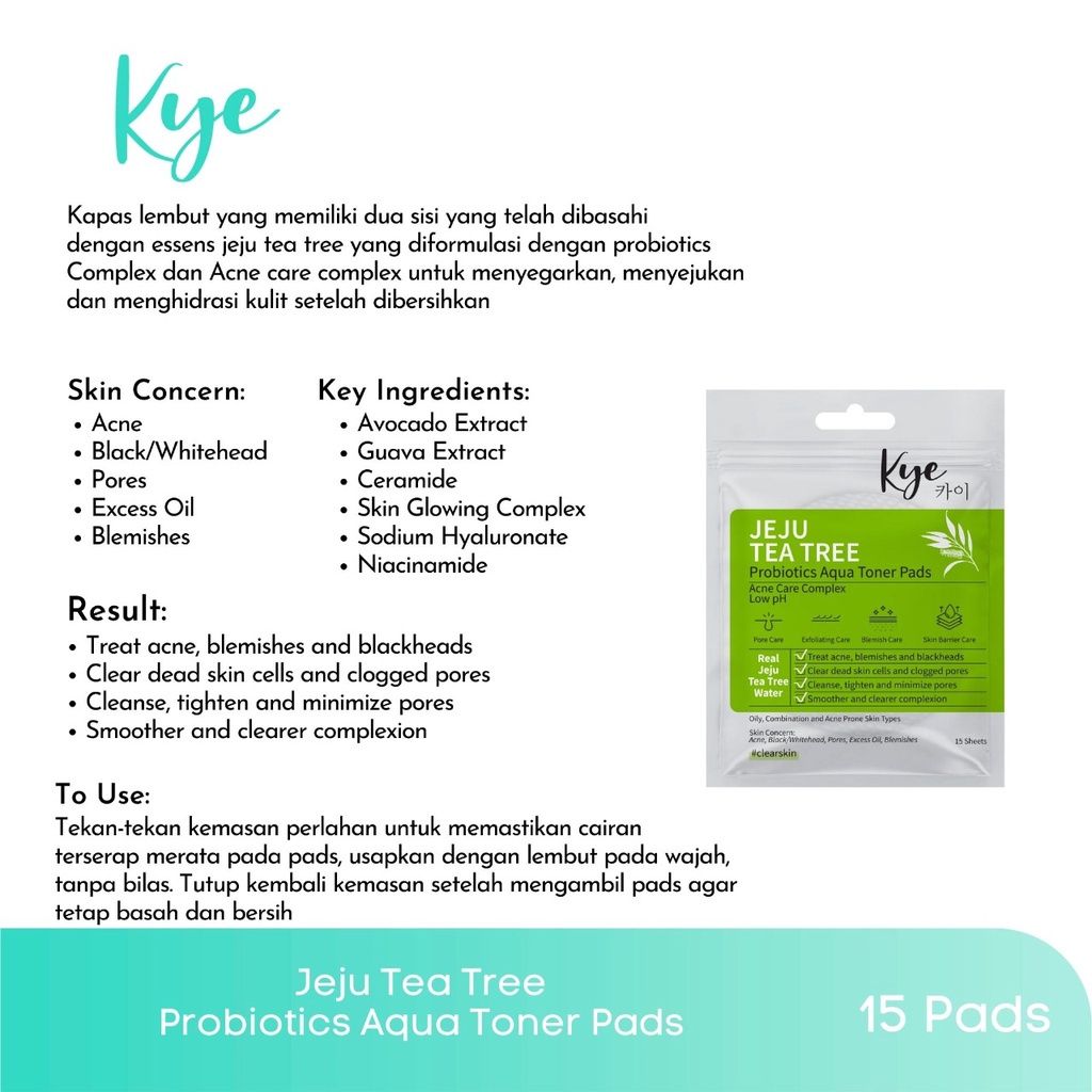 JEJU TEA TREE PROBIOTICS AQUA TONER PADS 15 SHEETS