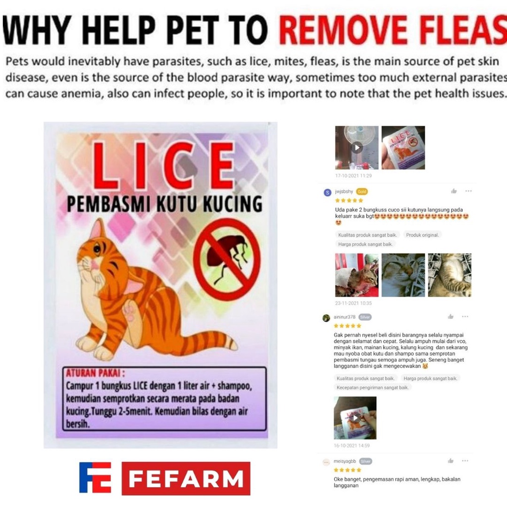 Obat Anti Kutu Kucing Serbuk LICE FEFARM