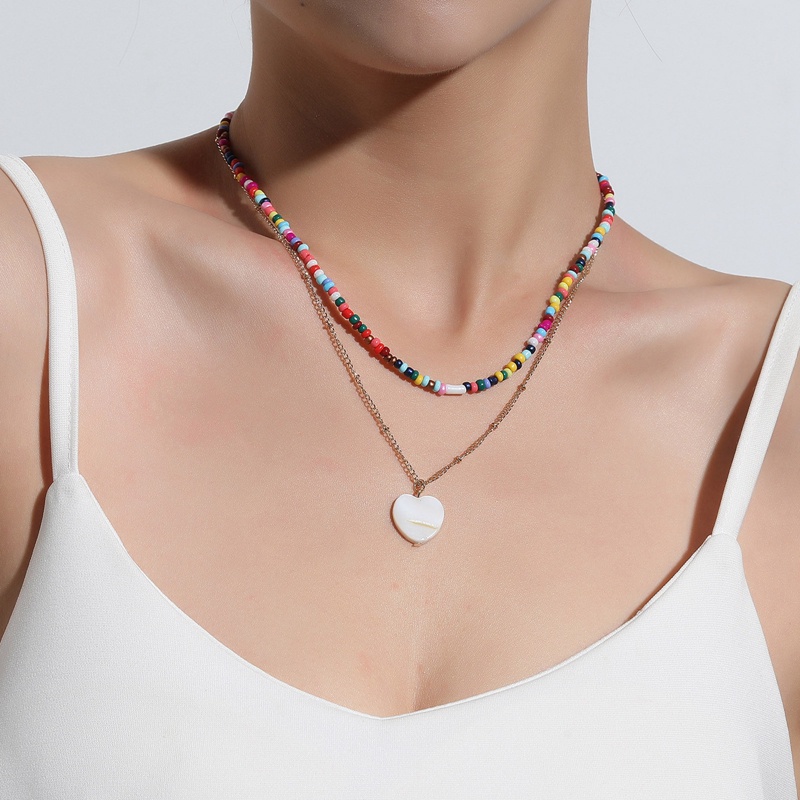 Manik-manik Padi Warna Fashion Baru Cinta Shell Kalung Perempuan Double Layer Kepribadian Liar Buatan Tangan Kalung