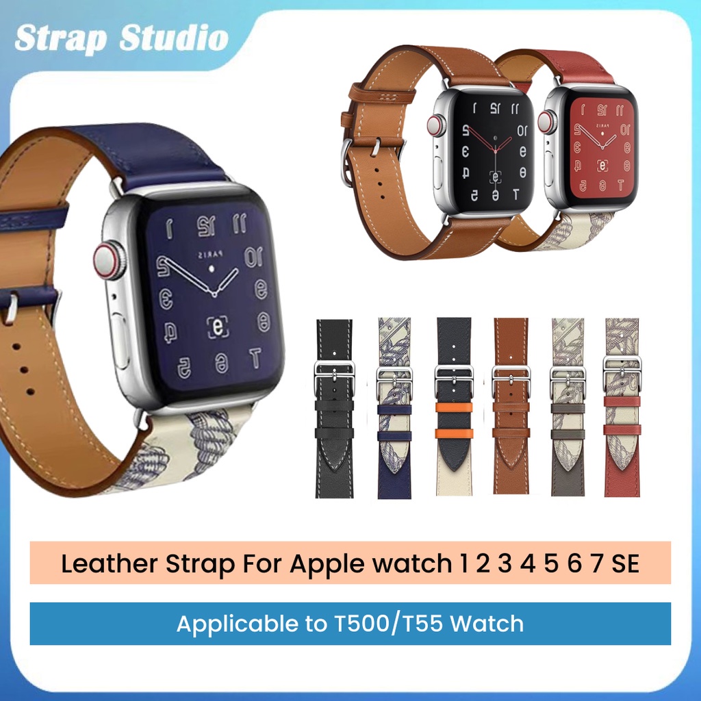 APPLE WATCH Strap Tali Pengganti Bahan Kulit iWatch Series Series 1 2 3 4 5 SE 6 7 Soft Strap Size 45 44 42mm 41 40 38mm for T500 T55 Smartwatch