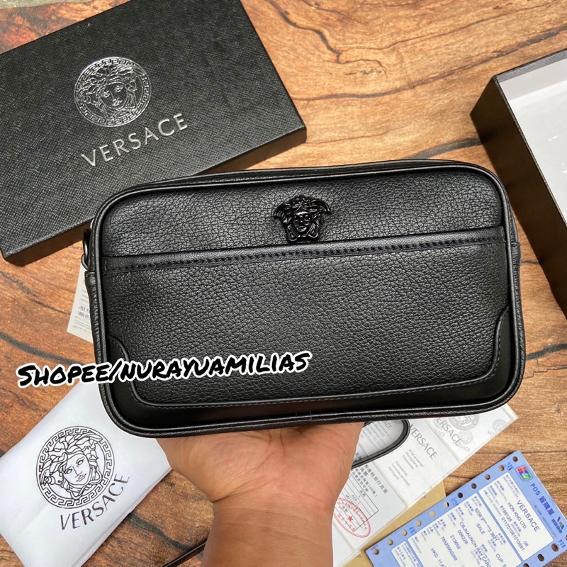 handbag pria Versace full kulit asli import pouch bag pria versace