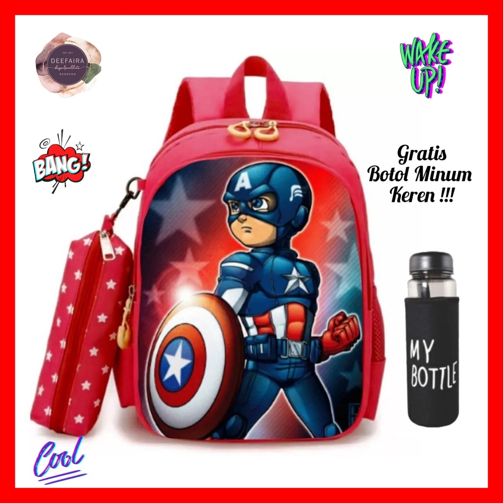 Tas Ransel Sekolah Anak Laki Laki Tk Dan Sd Motif Capt41n Gratis Botol Minum Keren