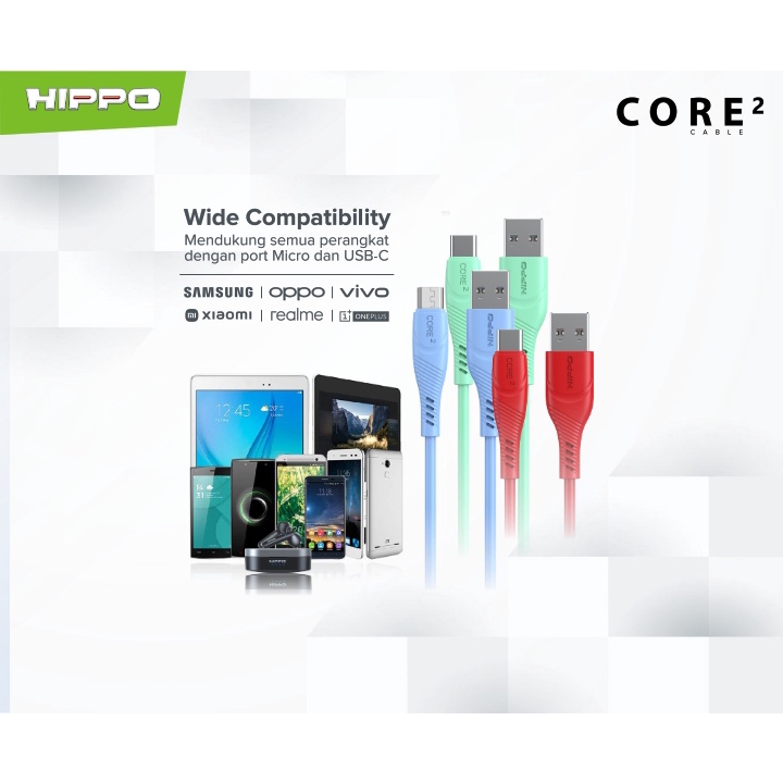 Hippo Core 2 Kabel Data &amp; Kabel Charger Quick Charge 3.0 2.4A - Micro