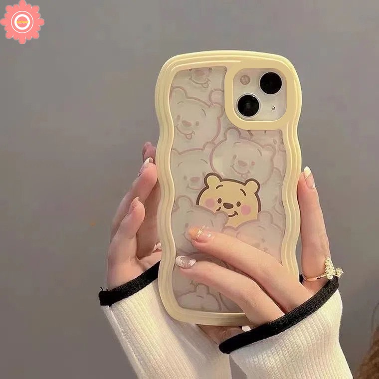 Compatible For iPhone 11 12 14 13 Pro Max 6 6s 8 7 Plus XR 14Plus X XS Max SE 2020 Cartoon Cute Winne the Pooh Transparent Wavy Edge Soft TPU Case