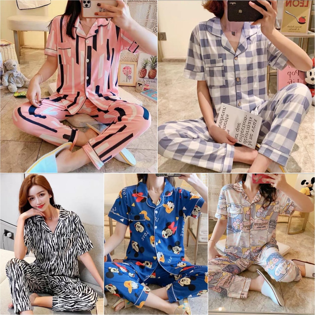 ARW108 Baju Tidur Piyama Set/Piyama Wanita Import/Baju Piyama Lengan Pendek/Short Sleep Wear A1-A10