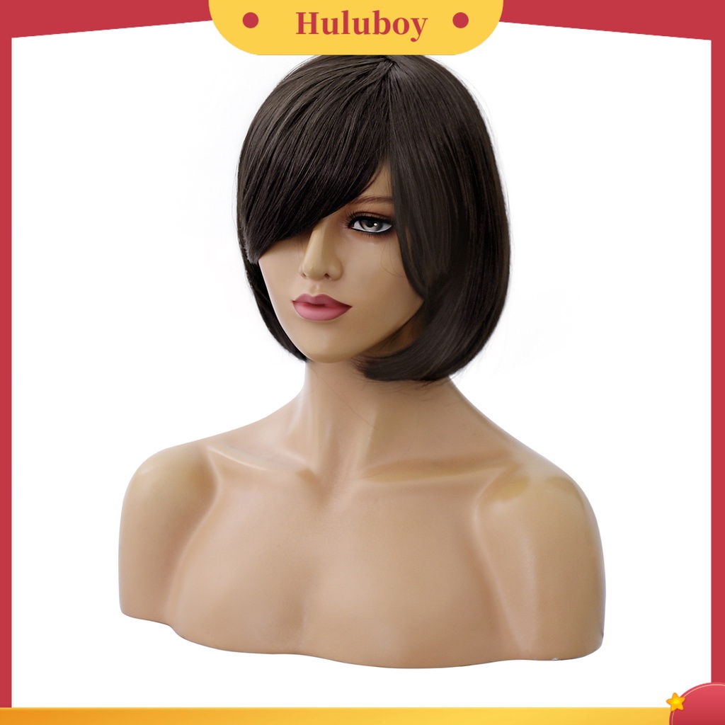 Wig Rambut Ekstensi Model Pendek Lurus Warna Hitam Untuk Wanita