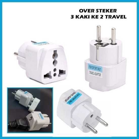 Over Steker Adaptor 3 Kaki Travel Adapter ke 2 Universal (UK + US+ AU)