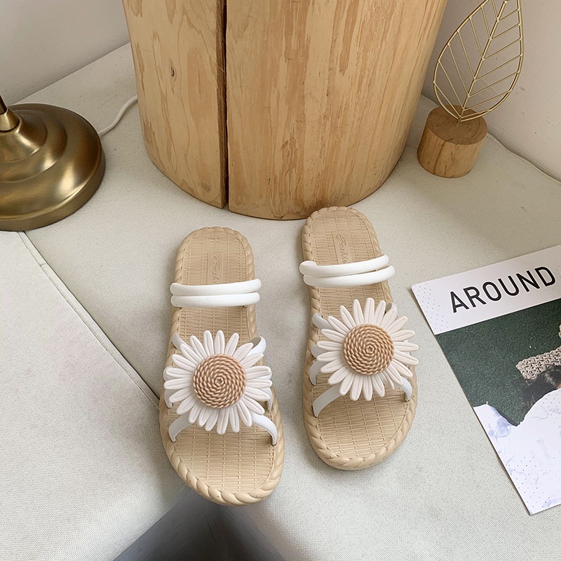 Sandal Slop Flat Tali Kepang Bunga Daisy Fashion Korea Style Sandal Wanita Slip On Kasual Nyaman Empuk PVC Azgalery SPT-38