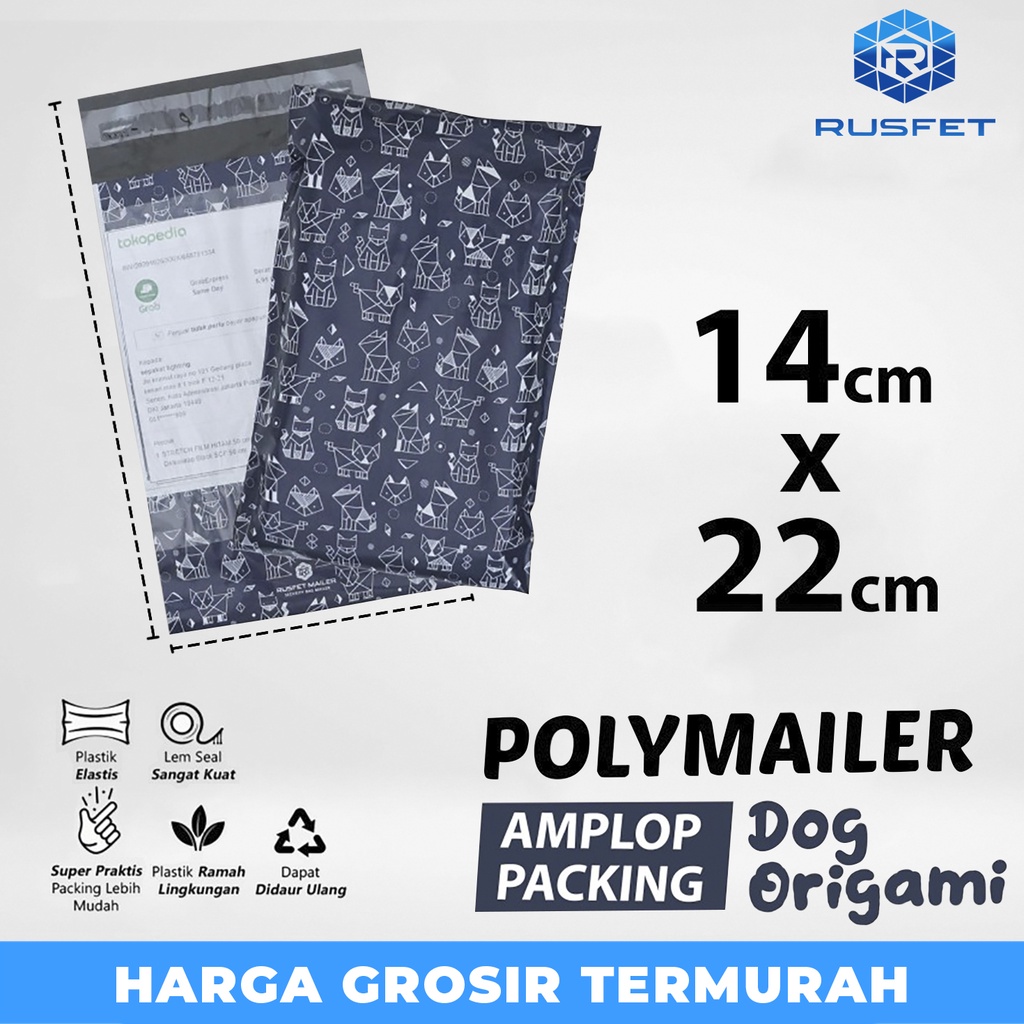 

Amplop Plastik Packing Polymailer 14x22cm Dog Origami Satuan