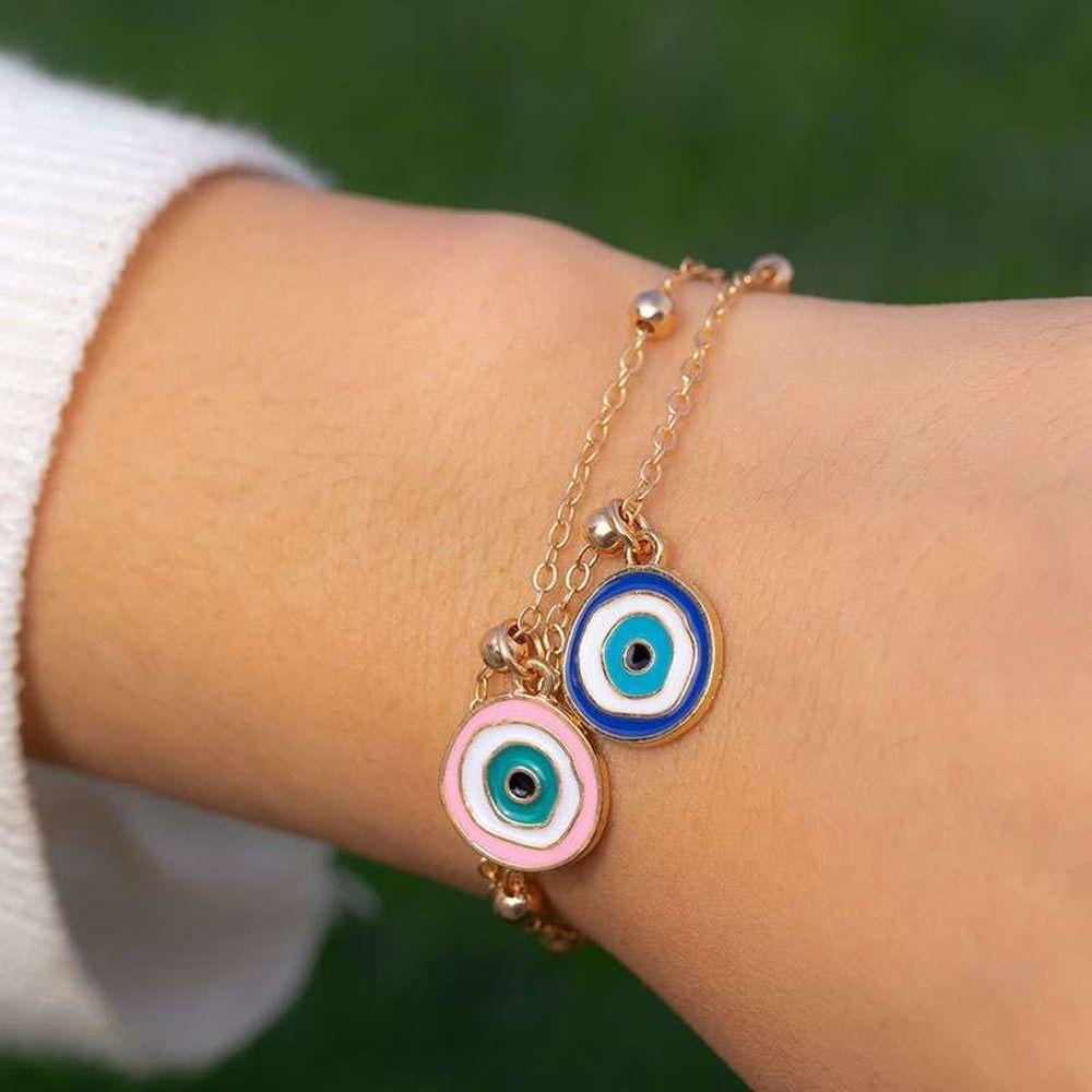 NEEDWAY Gelang Wanita Lucu Turki Trendi Pasangan Akrilik Mata Setan Braided Bracelet