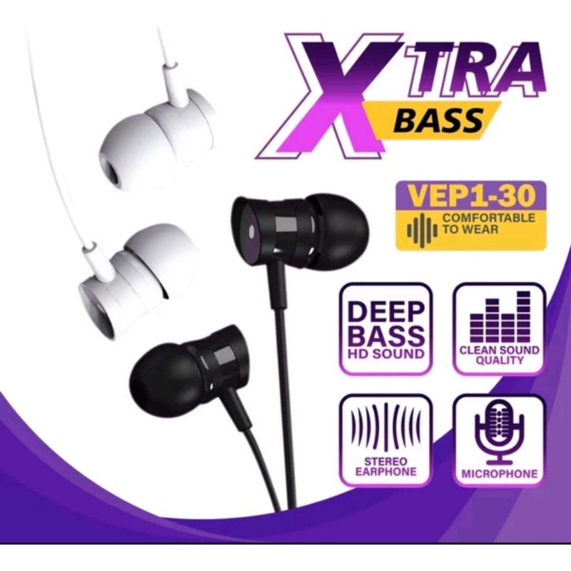 Earphone Original VEP1-30 Stereo Excellent Sound Handsfree Vgen Murah Handset mic