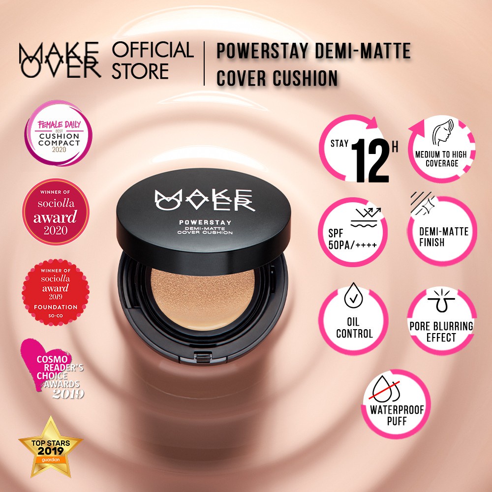 MAKE OVER PUWERSTAY DEMI MATTE CUSHION N03 NATURAL BAIGE | PERFECT COVER  TWO WAY CAKE BEDAK PADAT 03 MAPLE | INTENSE LIP MATTE 016 PIXIE - LIMITID ADITION