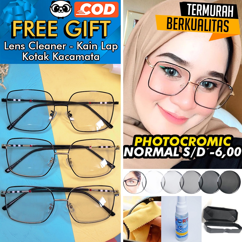 Kacamata PHOTOCROMIC 9907 Pantai berubah warna Anti Radiasi UV Sunglass Blueray Bluceromic Minus/Plus Korea Fashion Pria &amp; Wanita Kotak Besar