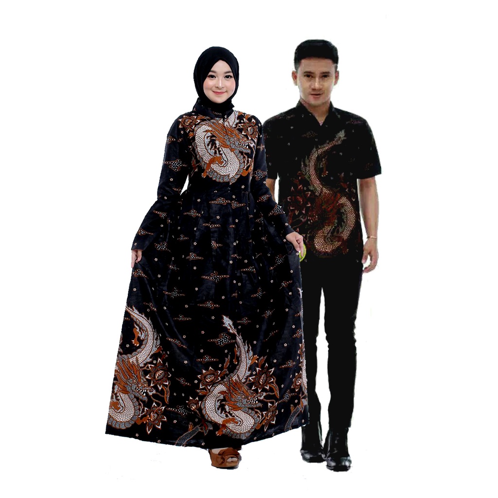 Baju Batik Couple Pasangan Suami Istri - Dress Batik Couple - Couple Gamis Batik