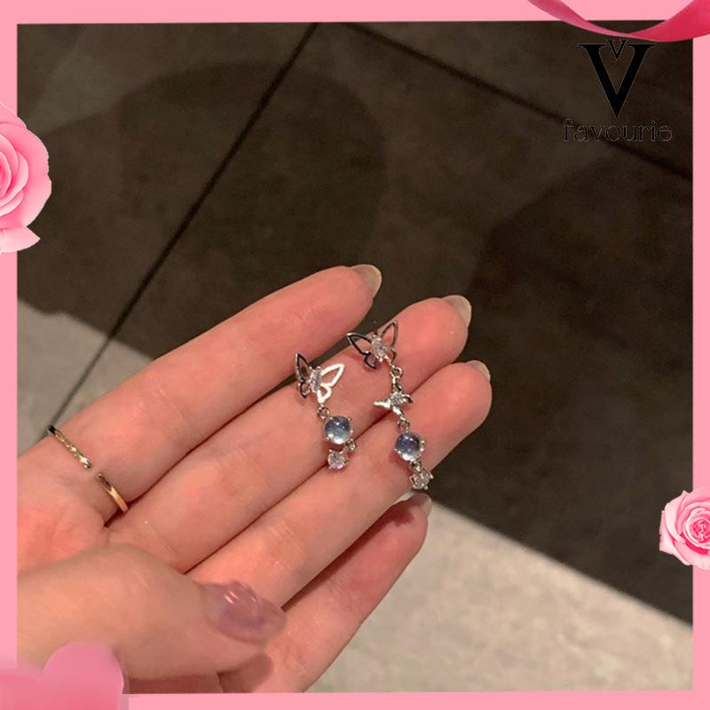 CODS925 Anting Rumbai Kupu-kupu Asimetris Perak Desain Mewah Anting Premium Sense-FA